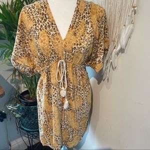 Animal print bohemian short sleeve summer with dress empire waist